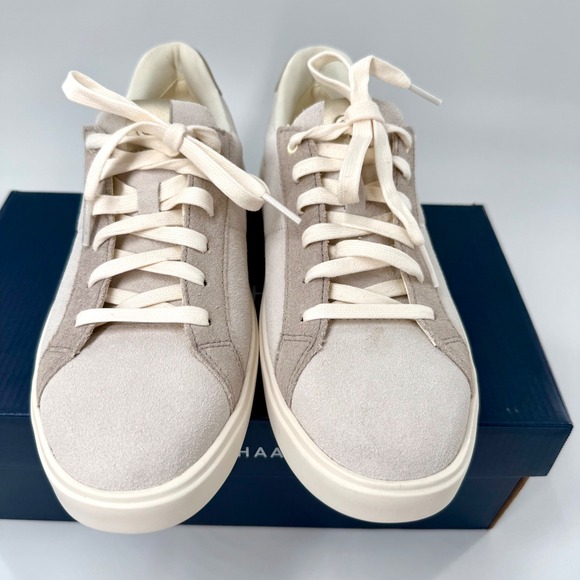 NEW Cole Haan Coaster Sneakers Ivory Dove Suede leather Gold W32152  9 Low Top - Picture 2 of 7
